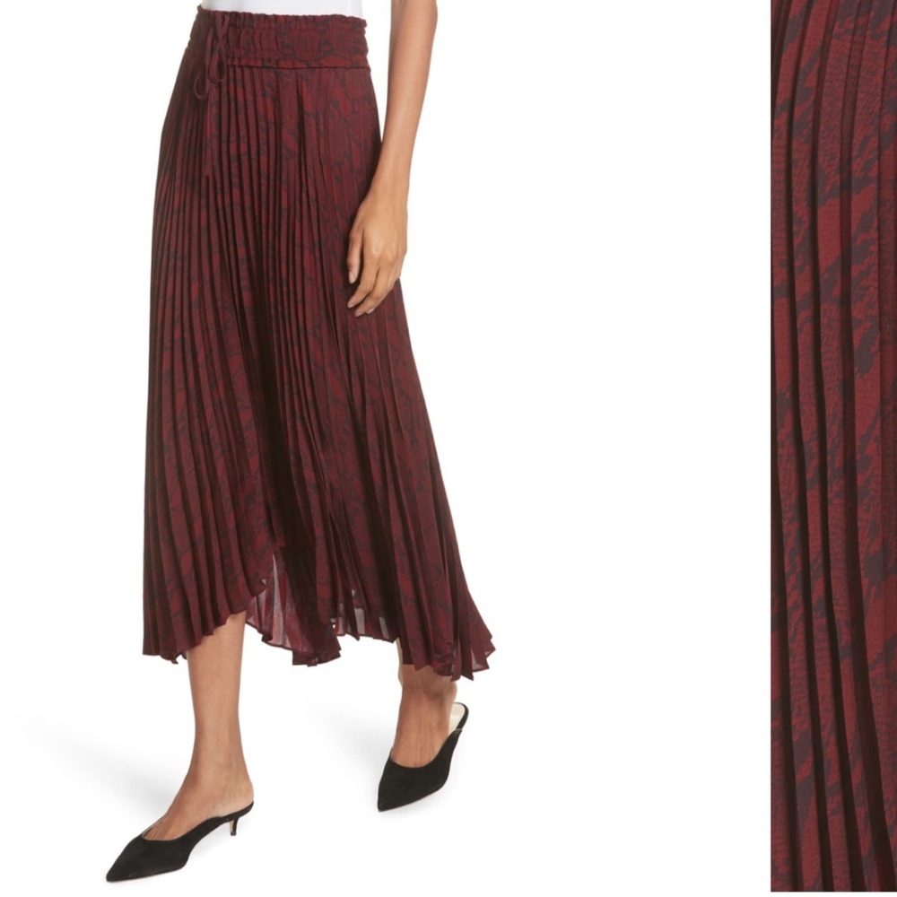 A.L.C. Maya snake print Bordeaux midi skirt (burgundy & black)